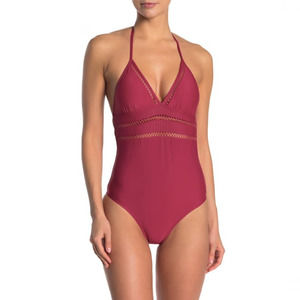 Ella Moss V Neck Solid One Piece Swimsuit